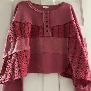 POL Women's Rose Lace Sleeve Blouse